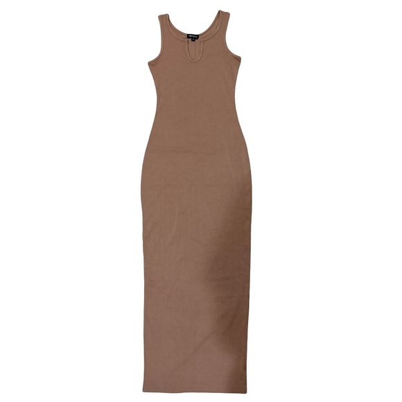 Womens Ribbed Notch Neck Bodycon Maxi Dress Brown XSmall - Picture 5 of 9